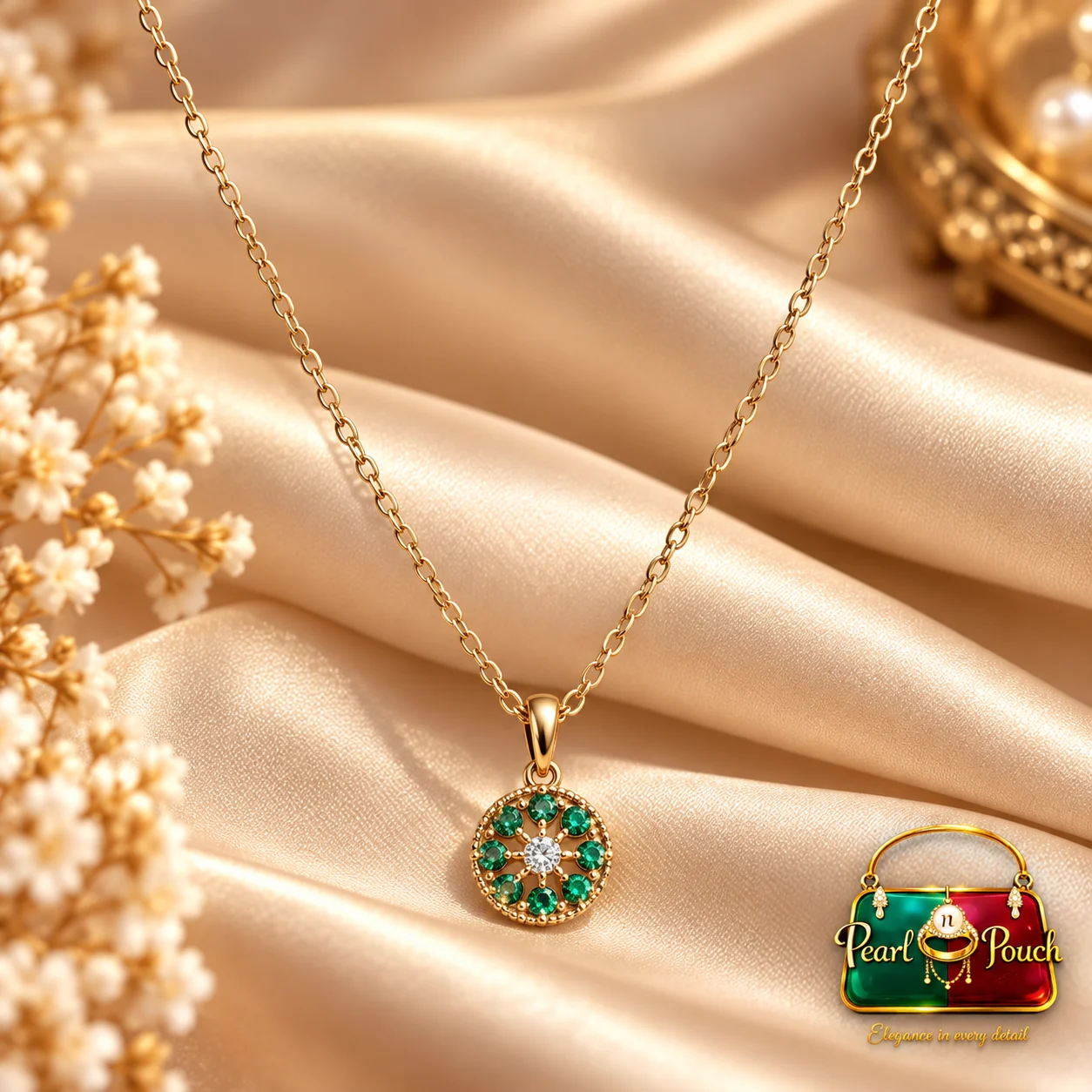 Zuping 18K Gold Plated Green Zirconia Circular Pendant Necklace (2)