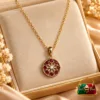 18K Gold Plated Red Zirconia Pendant Necklace by Zuping featuring a circular pendant with red stones and a clear centre stone.