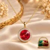 Premium 18K Gold Plated Zirconia Pendant Necklace by Zuping with a red round centre stone and sparkling clear Zirconia border