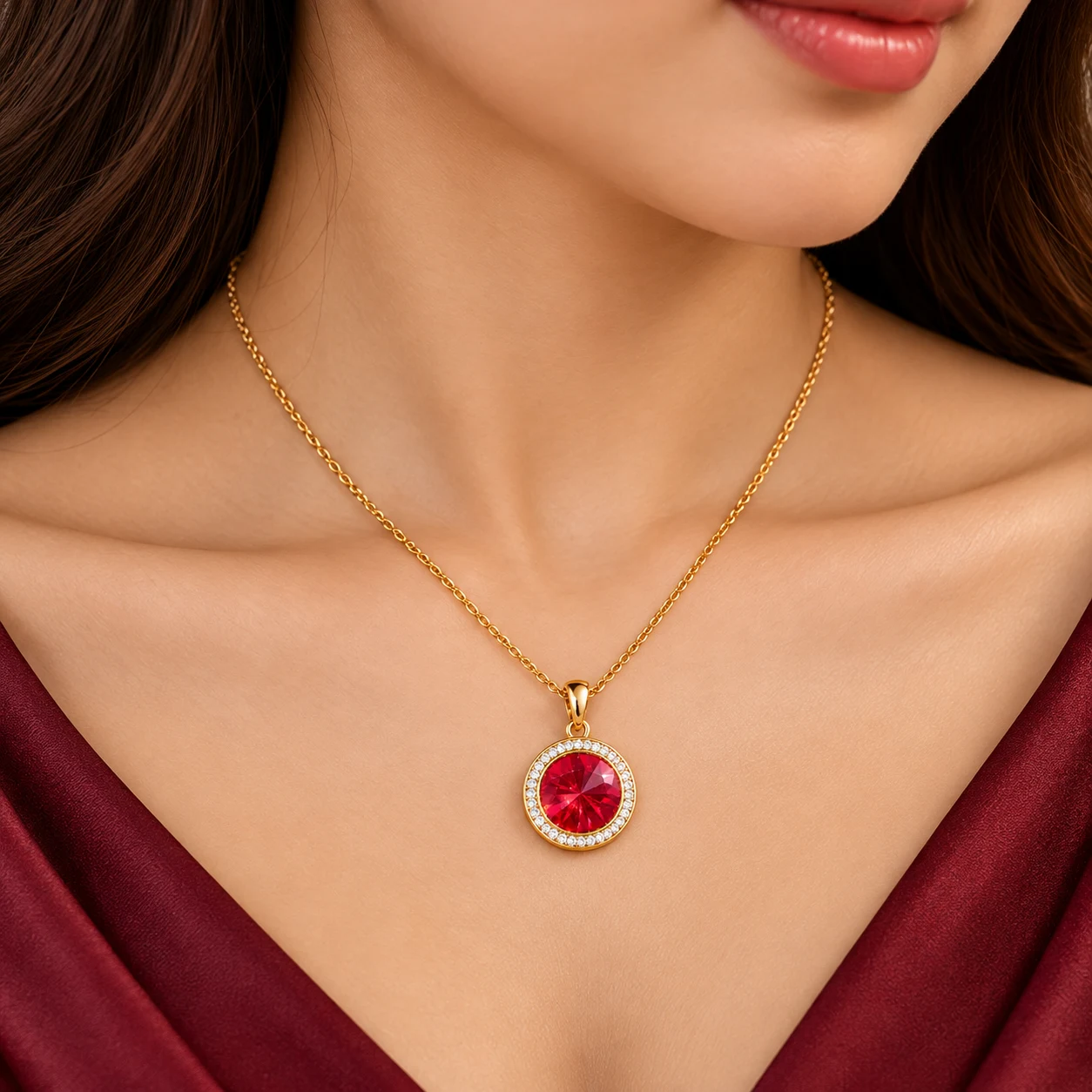 Zuping Premium 18K Gold Plated Red Zirconia Pendant Necklace (3)