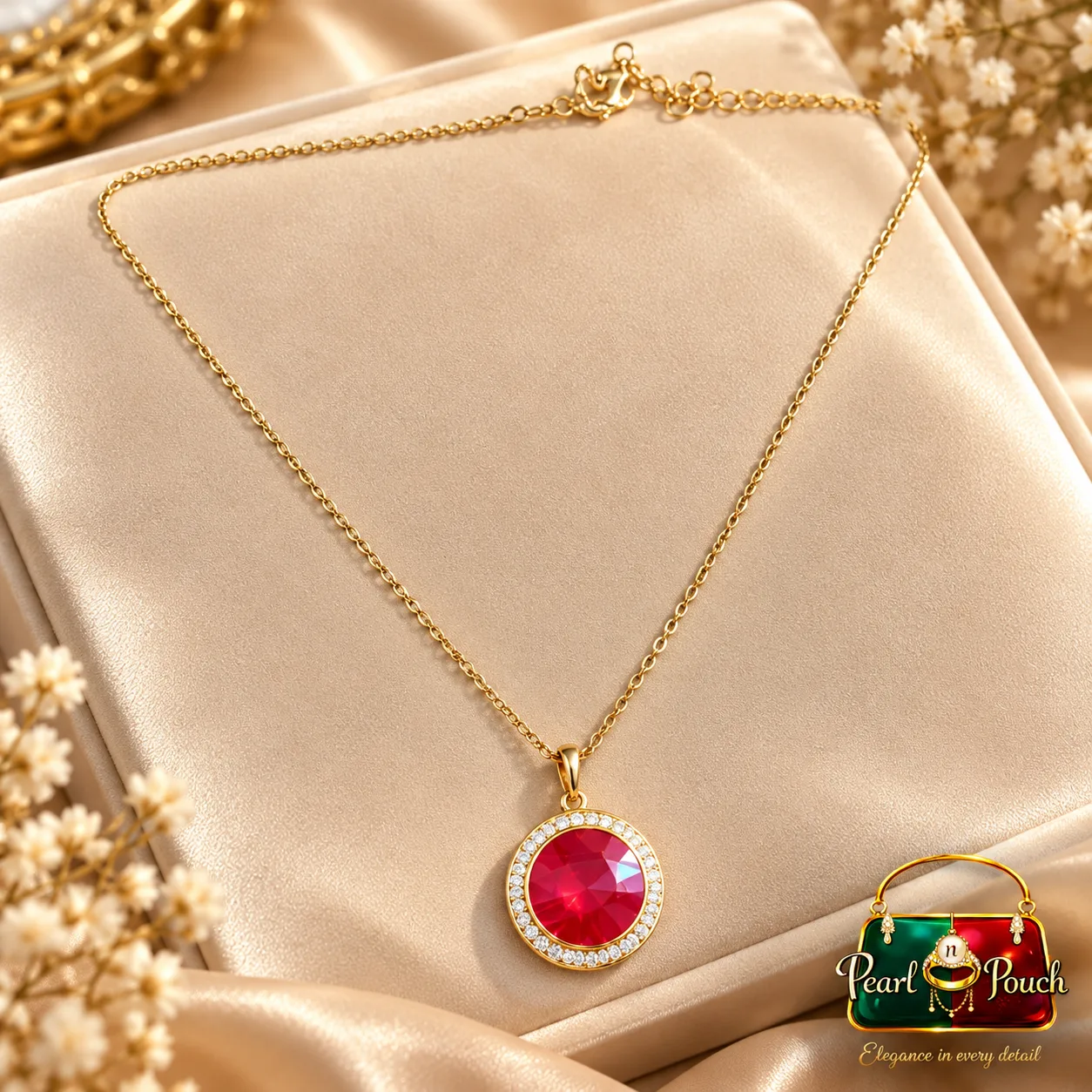 Zuping Premium 18K Gold Plated Red Zirconia Pendant Necklace (4)