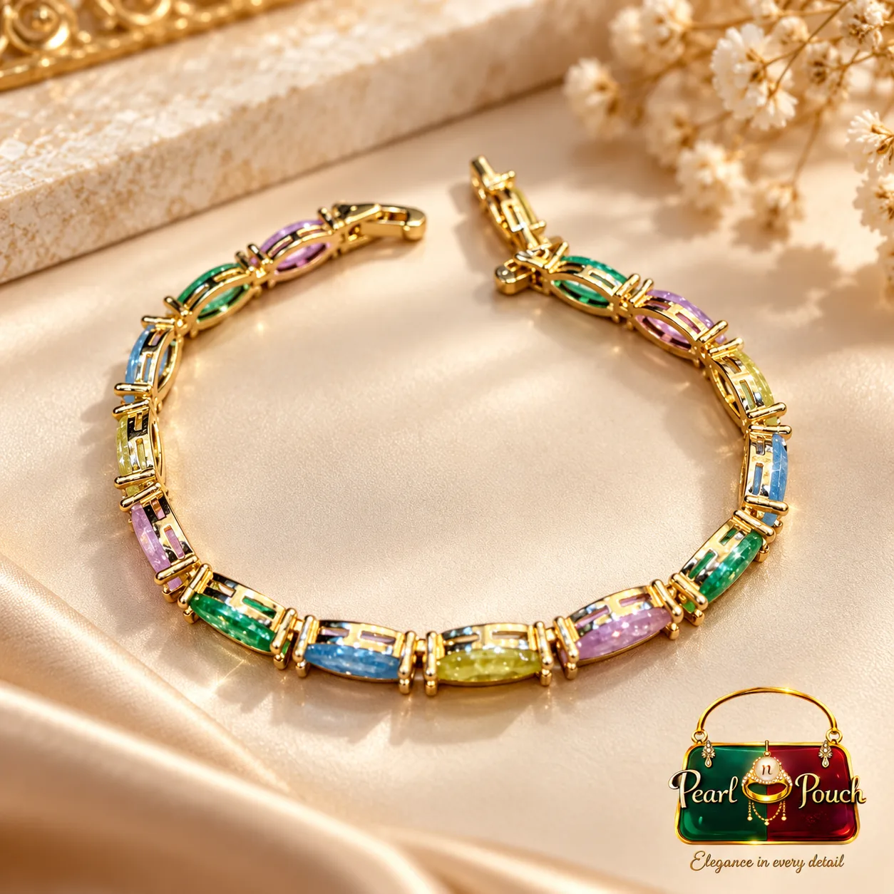 Zuping Premium 18K Gold Plated Zirconia Multicolor Bracelet 55 mm (3)