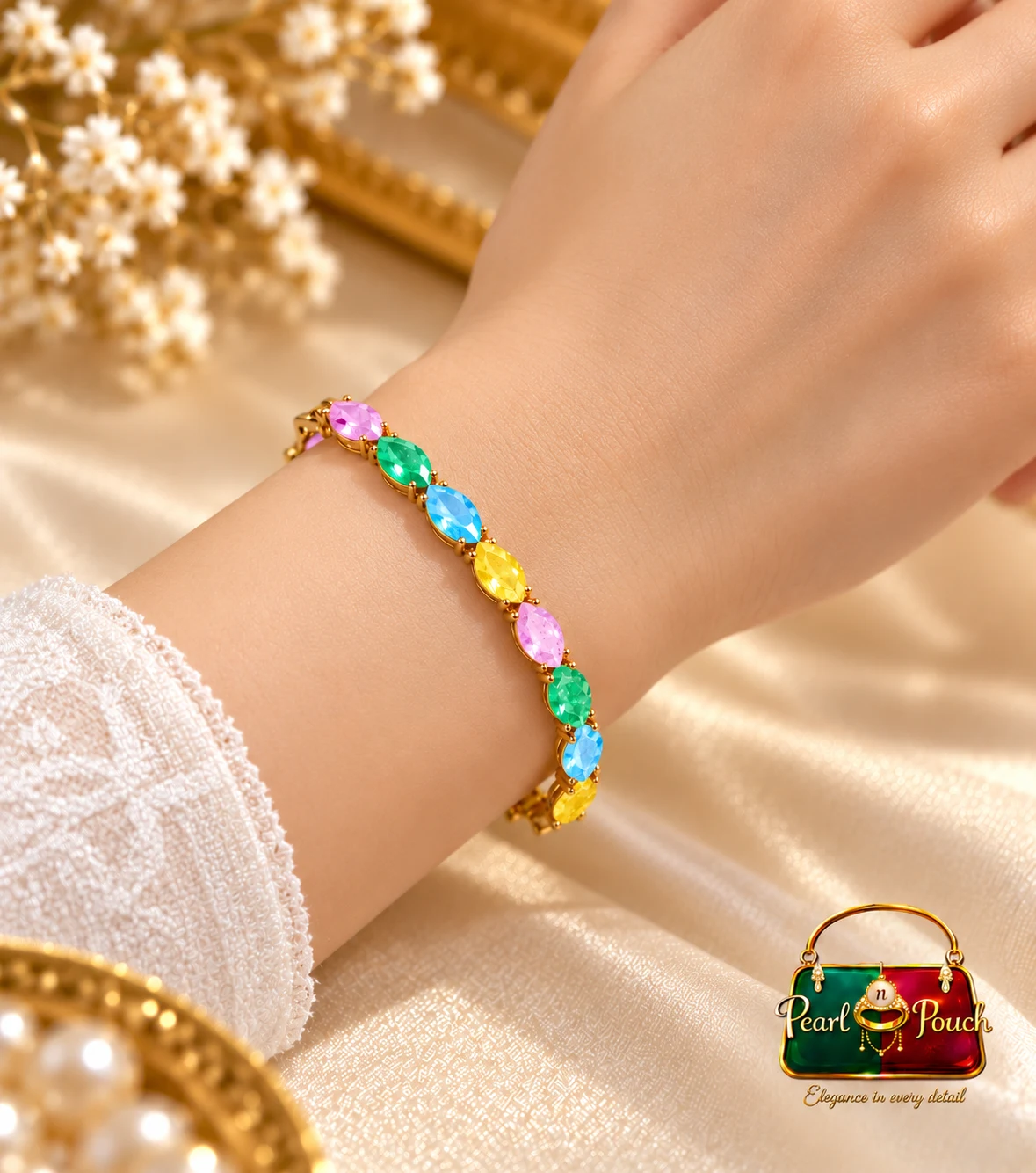 Zuping Premium 18K Gold Plated Zirconia Multicolor Bracelet 55 mm (5)