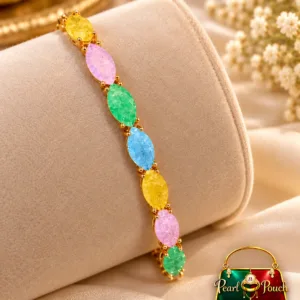 Premium 18K Gold Plated Zirconia Bracelet by Zuping with multicolour pink, green, blue and yellow stones
